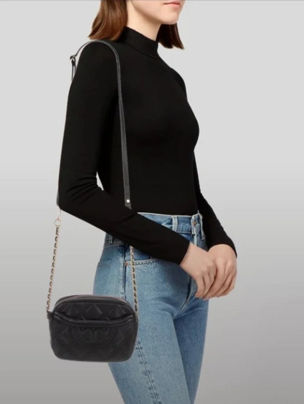 Tory Burch-Soft Flemming Quilted Camera-Crossbody Bag with Chain Strap 🖤(As Is)